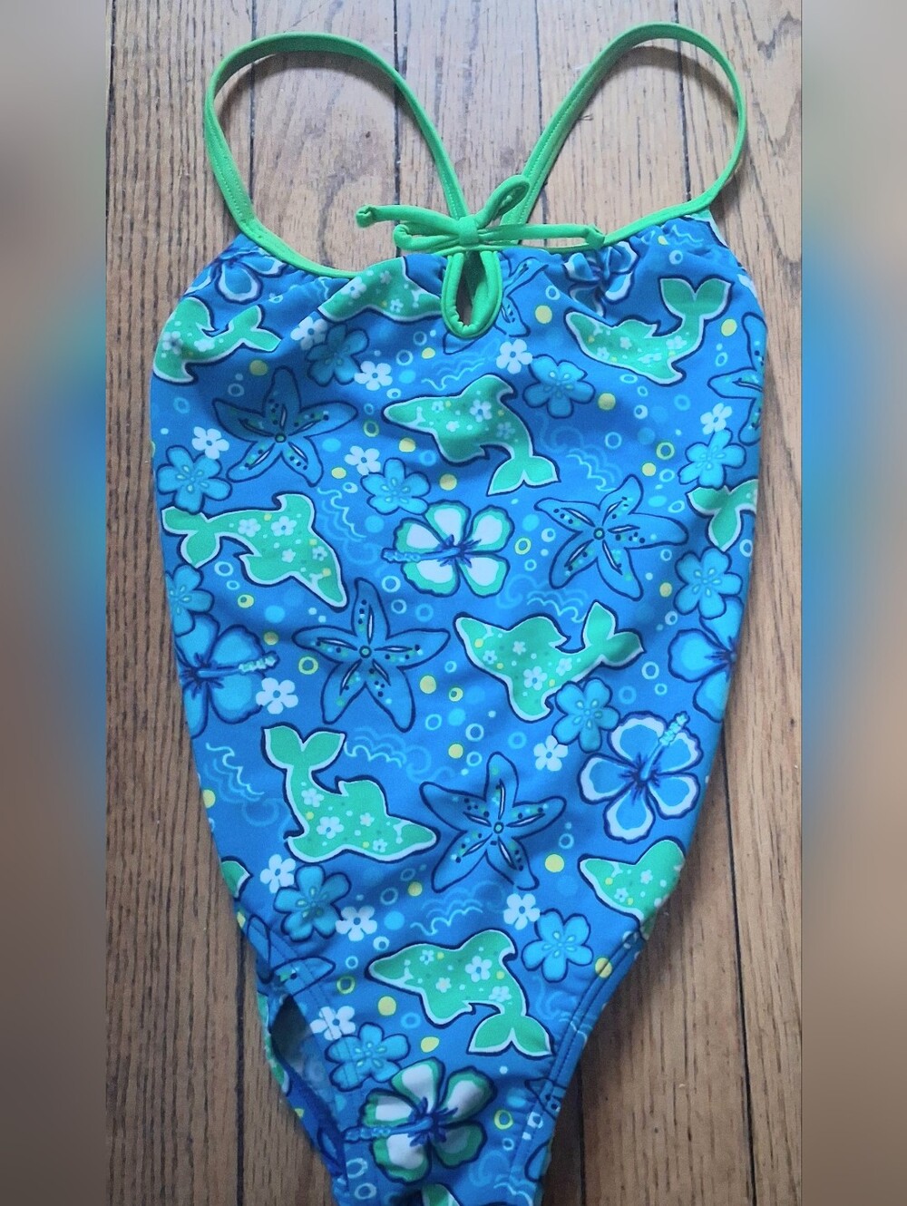 SPEEDO - Girls Blue/Green/White 1 Piece Swimwear Swimsuit. Size 7